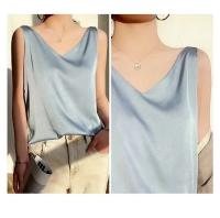 Top de Halter V para Mujer Camisola de Verano de Seda de Satén Blanco Vestido Delgado de Moda - details 27