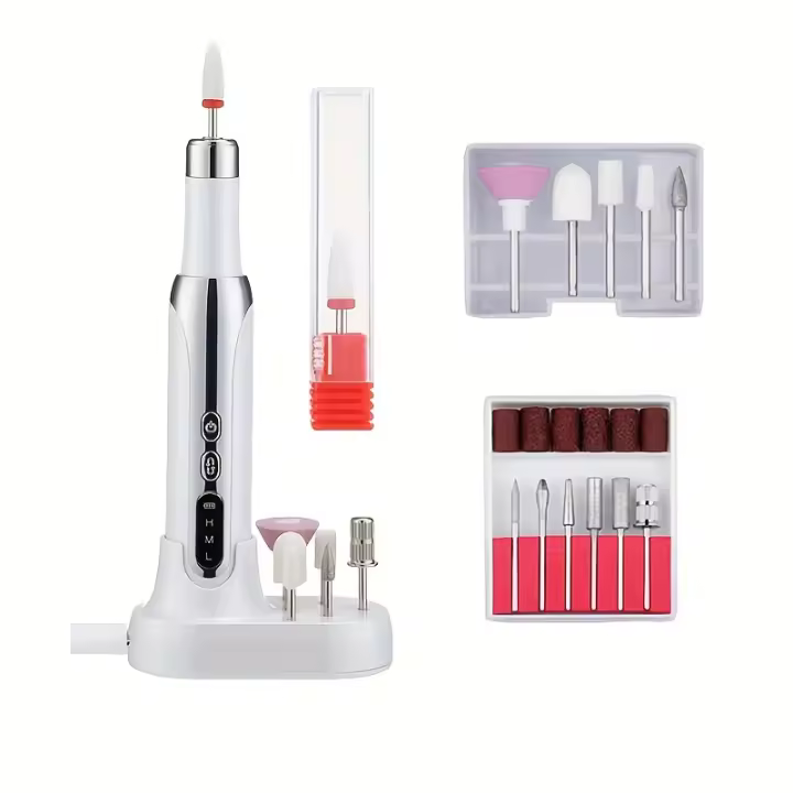 Kit de Taladro de Uñas Recargable por USB, Herramienta Profesional de Manicura y Pedicura Eléctrica con 12 Cabezales - 1