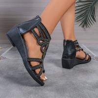 Tacón de cuña suela gruesa nuevos zapatos de mujer sandalias huecas con cremallera lateral impermeables a la moda - details 1