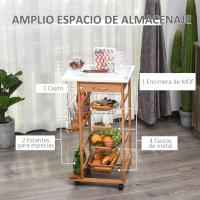 Carrito Cocina Ruedas Multiusos Cajón 4 Cestas Extraíbles Metal y Bastidores Laterales 47x37x83 cm Mara Natural - details 2