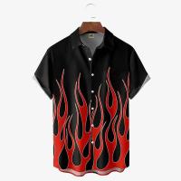 Camisas Hombres, Vintage 3D Moda Red Flame Hawaiian Summer, Camisa de manga corta de gran tamaño para hombres 2023 - details 9