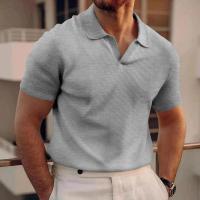 2025 Transfronterizo europeo y americano verano nueva camisa polo solapa con cuello en V waffle manga corta camiseta para hombres - details 2