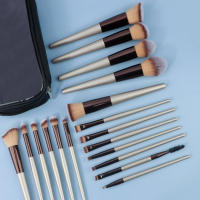 Juego de 18 Pinceles de Maquillaje Bolsa Portátil de Oro Champán con Pinceles de Sombras de Ojos y Cabello Suave - details 6