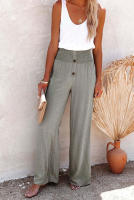 Pantalones de algodón y lino para mujer, pantalón de color liso y lino elástico, pantalones de pierna sueltos y casuales - details 3