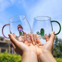 Taza transparente de café con zumo de desayuno en casa, rosa 3D con mango, taza de leche y té, copa de cristal - details 1