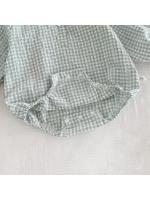 Ready Stock Mono para recién nacidos, pelele elegante a cuadros con cuello Peter Pan y cordón de manga larga para niñas de 0 a 2 años - details 8