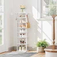 Zapatero, Estante Zapatero, Estantería para Zapatos, Mueble Zapatero de 8 Niveles, con 2 Ganchos, 50 x 28 x 113 cm, para Entrada, Dormitorio, Ahorra Espacio, Blanco - details 33
