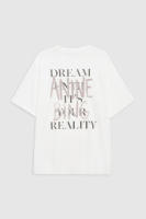 04 Camiseta de manga corta para mujer, color blanco roto, con estampado de sombra de letras clásicas delanteras y traseras, novedad de verano - details 3