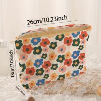 Bolso De Maquillaje De Corduroy Con Estampado Floral Y Cierre De Cremallera Diseño Minimalista Multifuncional Y Ligero Para Almacenamiento De Cosméticos - details 1