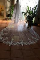 Recién llegado, velos de novia largos de 3 metros de una capa, velos de novia de color blanco marfil, velo de novia con borde de encaje, velo de novia con peine de tul suave - details 9