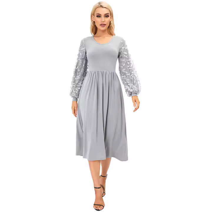 2025 primavera nuevo vestido de dama de honor de manga larga de color sólido bordado con lentejuelas de talla grande para mujer elegante - 1