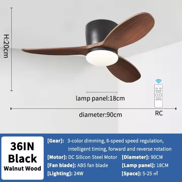 Ventilador de techo moderno blanco cremoso de 90cm con Control remoto, silencioso, sala de estar, dormitorio, comedor, lámpara colgante de iluminación - 1