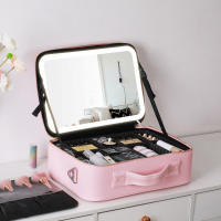 Bolsa de maquillaje LED inteligente con espejo para mujer, estuche de cosméticos de viaje profesional de cuero PU, impermeable, de gran capacidad, nuevo - details 11