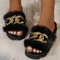Pantuflas de otoño/invierno 2024 para mujer, nuevas pantuflas de lujo con hebilla de metal, pantuflas peludas con cadena, sandalias para el hogar, pantuflas de moda. - details 1