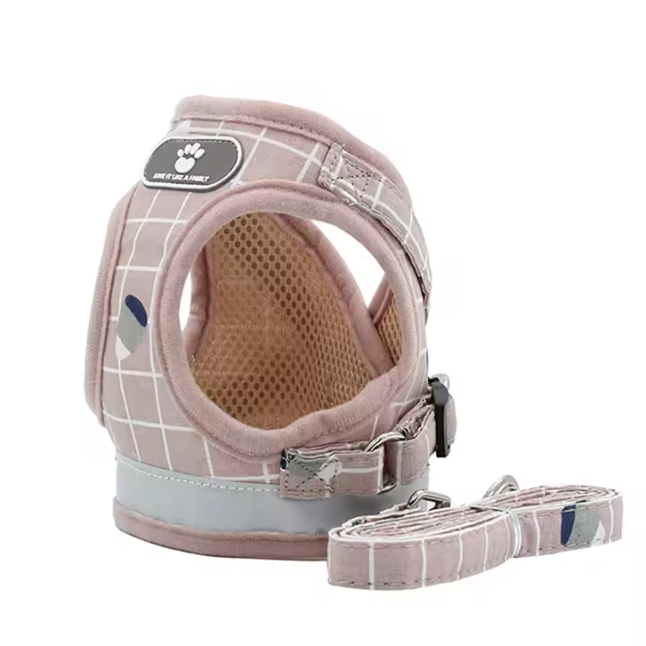 Arnés con correa para perro y gato, chaleco ajustable para caminar, suave y transpirable, Collar a cuadros para cachorros pequeños y grandes - 1