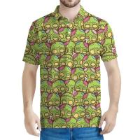 Polo con estampado 3D de dibujos animados de zombies para hombre, top Haruku de manga corta con cuello y botones, Eye of the Brain, verano - details 4