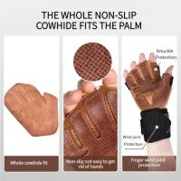 Guantes de piel de vaca para levantamiento de pesas, antideslizantes, transpirables, ventilados, pulsera para gimnasio, dominadas, guantes de entrenamiento para Fitness, 1 par - details 6