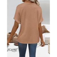 Tops de moda de color sólido con cuello en V, ropa popular coreana, camiseta holgada de manga corta de verano para mujer. - details 8