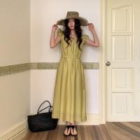 Nuevo vestido casual de verano con cuello redondo y espalda hueca con mangas de burbuja - details 1