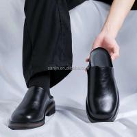 Nuevo 2025 plataforma oficialmente de cuero para hombres mula diseño de lujo italiano espejo de cabeza redonda tacones altos zapatos casuales grandes 46 - details 0