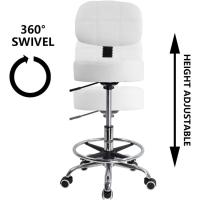 Taburete de Laboratorio de Cuero PU Giratorio Redondo Silla de Trabajo con Respaldo Ajustable en Altura Color Negro - details 10