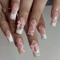 24 Piezas de Uñas Artificiales Negras con Cruces de Diamante Patrones de Arena, Presión, Escaleras Largas para Mujeres y Niñas - details 6