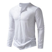 Camisa De Algodón Para Hombre Con Botones Cuello Henley Manga Larga Casual Color Sólido Moda Camisetas Transpirable Ligera Y De Wicking De Humedad - details 2