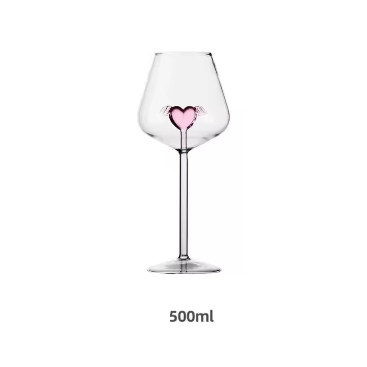 Gran capacidad 3D Dia Rosa de cristal con alas de corazón incorporado copas de vino tinto copas copas regalo 1 PC - 1