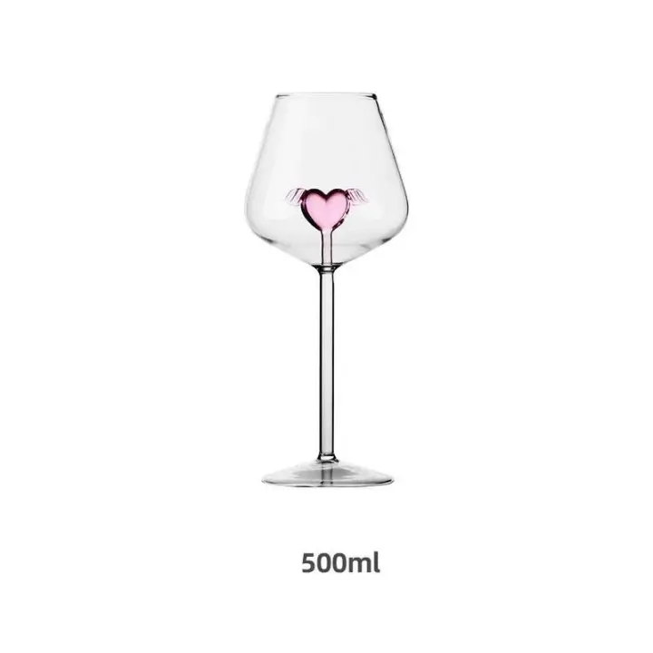 Gran capacidad 3D Dia Rosa de cristal con alas de corazón incorporado copas de vino tinto copas copas regalo 1 PC - 1