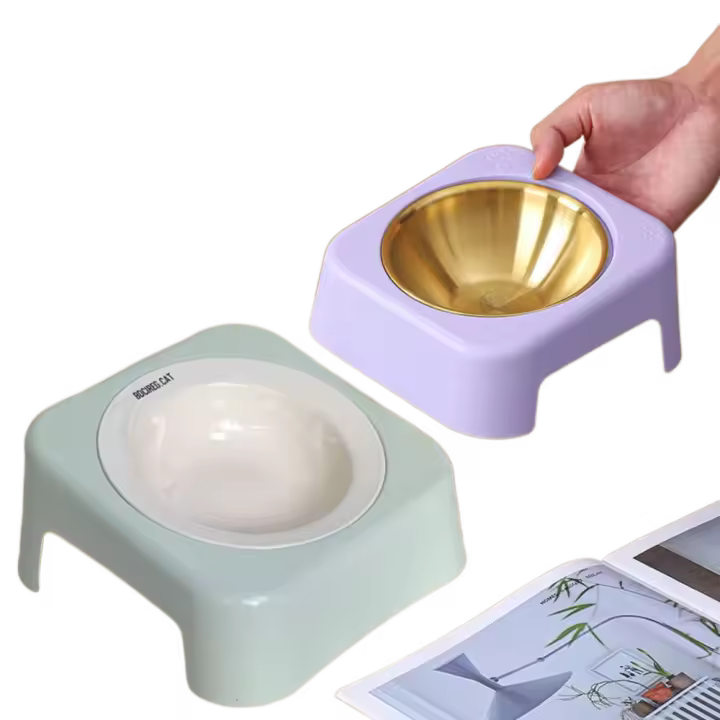 Cuenco para gatos, cuenco de cerámica con disco volador, cuenco para beber con patas altas de dopamina, cuenco para comer antivuelco para interiores - 1