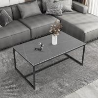 Mesa de centro de mármol para café: Mesa auxiliar de café con marco de metal estilo nórdico moderno para sofá de salón 100x60x43cm (gris) - details 0