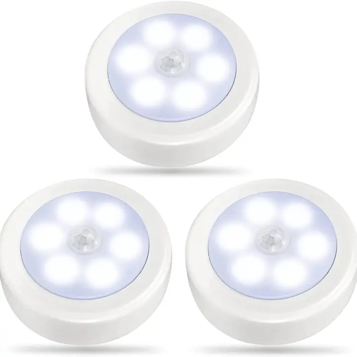Pack de 3 detectores de movimiento LED para interiores, iluminación de gabinetes, funciona con pilas - 1