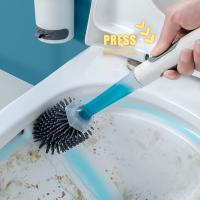 Juego de cepillos de inodoro recargables para detergente, montado en la pared con soporte, cepillo de silicona TPR para herramientas de limpieza de esquinas, accesorios de baño - details 1