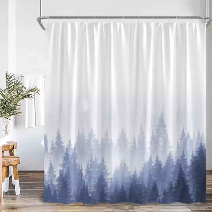 Cortina de ducha bosque brumoso bosque brumoso nube pino naturaleza decoración de baño nórdico cortina de baño minimalista moderna con gancho - 1