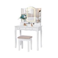 Tocador de Maquillaje con Luz, Brillo Ajustable, Mesa Cosmética con Espejo Deslizante, Tocador Pequeño con Taburete 2 Cajones Blanco EFST15M - details 6