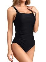 Traje de baño de una pieza acolchado vintage para mujer, elástico de corte alto con control de barriga, traje de baño con cuello cuadrado - details 8