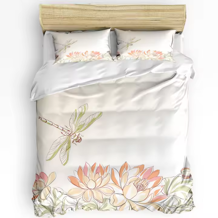 Juego de Ropa de Cama con Flores de Loto Dragoy para Niños y Adultos  Set de 2 Sábanas Acolchada y Funda de Almohada con Diseño de Loto Técnica de Tejido de Alta Calidad - 1