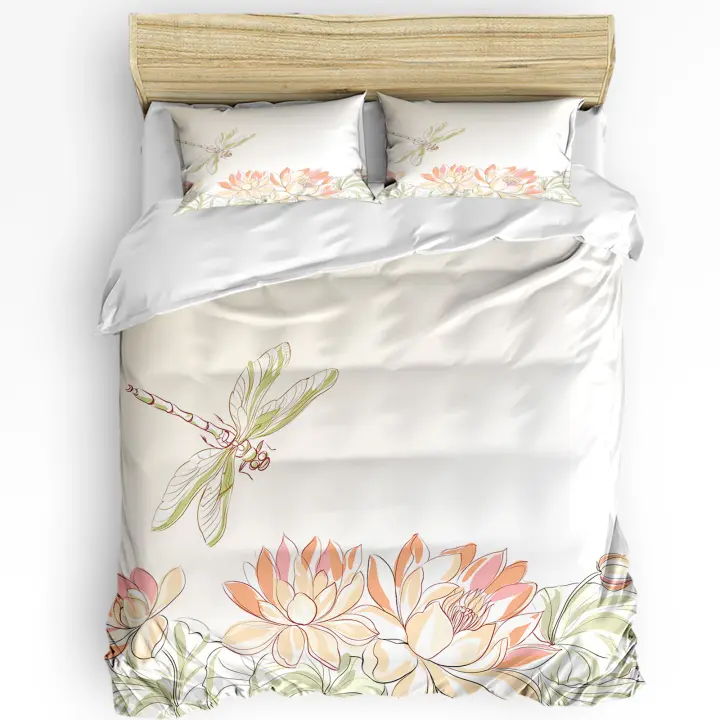 Juego de Ropa de Cama con Flores de Loto Dragoy para Niños y Adultos  Set de 2 Sábanas Acolchada y Funda de Almohada con Diseño de Loto Técnica de Tejido de Alta Calidad - 1