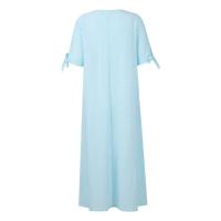 Elegante Vestido de Manga Corta con Cuello Redondo Color Sólido, Moda Casual con Bolsillos y Botones - details 19
