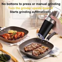 Juego de molinillo de sal y pimienta eléctrico por gravedad de 1 unidad, molinillo de pimienta con luz LED alimentado por batería, funcionamiento automático con una sola mano, molinillo de pimienta de aspereza ajustable, agitadores de especias, utensilios - details 2