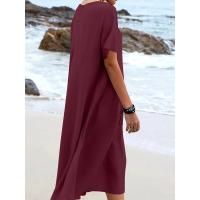 Vestido de manga corta con cuello redondo de color sólido estilo vacaciones de verano 2025 - details 9