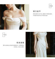 Elegante Vestido de Novia de Sátin Blanco Ajuste Delgado, Cola de Pescado, Temperamento de Lujo Ligero Moda de Mujer - details 2