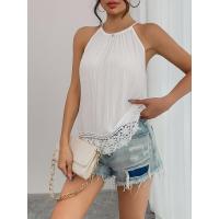 Top de Halter Blanco Versátil de Verano Diseño Tael Casual Moda para Mujeres Súperior - details 1