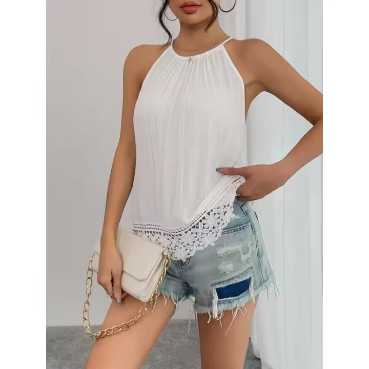 Top de Halter Blanco Versátil de Verano Diseño Tael Casual Moda para Mujeres Súperior - 1