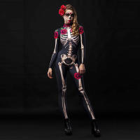 Disfraz de esqueleto de rosa para adultos, vestido de miedo para Halloween, mono sexy para fiesta de carnaval, mamelucos para mujer, Día de los muertos - details 2