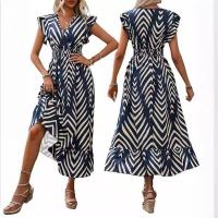2025 Primavera/Verano nuevas mujeres sueltas estampadas al azar Tie Dyeing vestido de swing grande - details 1