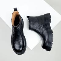 Botas Chelsea de punta redonda de piel de vaca de primera capa con suela gruesa y cremallera lateral para hombre - details 15