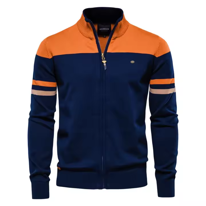 2025 nuevo Otoño e Invierno 100% algodón para hombre cárdigan con cremallera Casual Patchwork moda juvenil suéteres de punto para hombres - 1