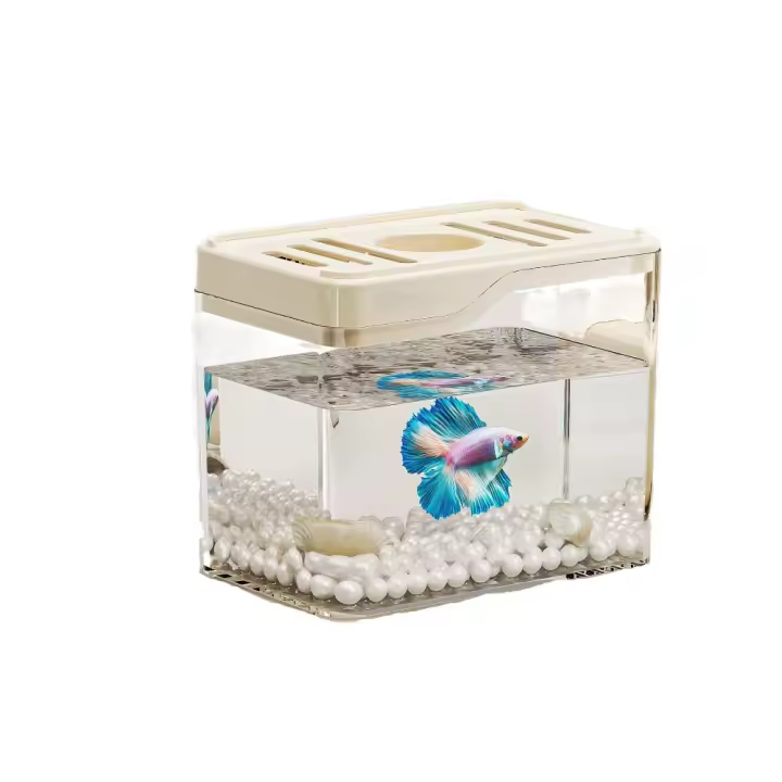 Mini pecera transparente de plástico resistente a caídas, pecera de escritorio, transpirable, cuadrada, para oficina, sala de estar ecológica - 1
