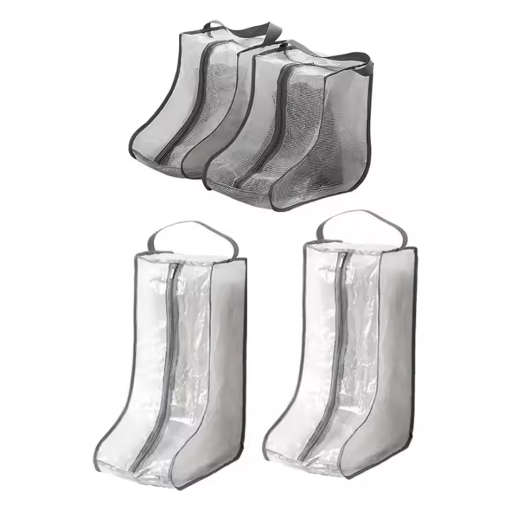 Bolsas de almacenamiento de botas altas y cortas portátiles para mujer, 2 paquetes altos y 2 paquetes cortos, bolsas de botas impermeables para viajes y uso diario gris - 1